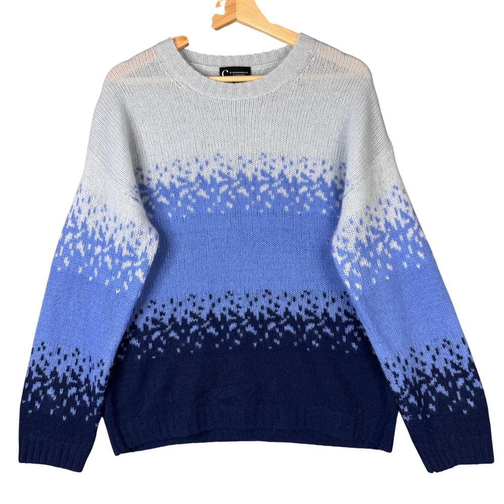 C by Bloomingdale's Cashmere Blue Ombre Fair Isle Crew Neck Sweater Large